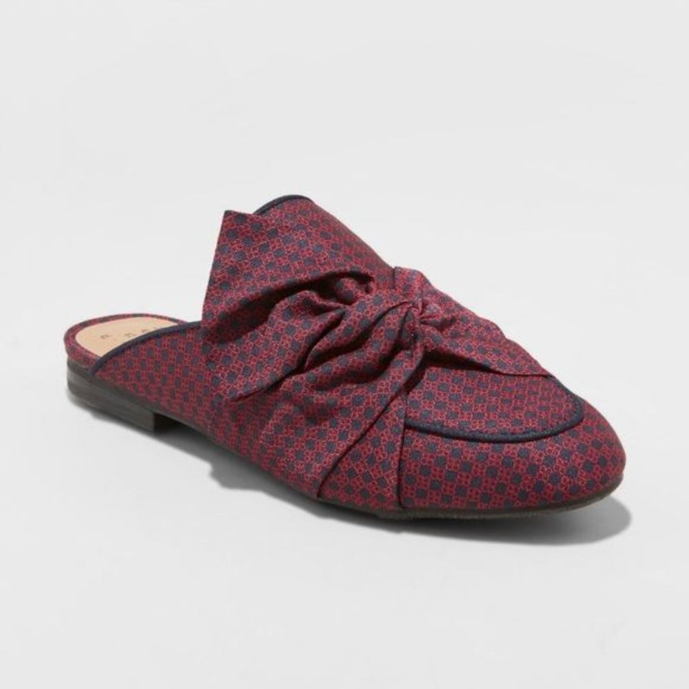 NEW A New Day Natalee Bow Backless Mule Size 7 Burgundy Navy 1/2” heel Shoe